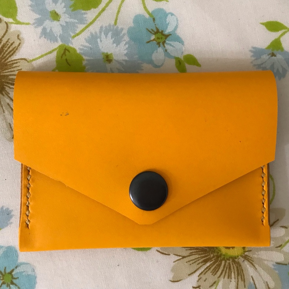 Handmade Genuine LeatherOrange Yellow Wallet Card Holder - Picture 4 of 5